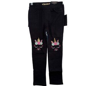 Vigoss Kids Black flowers  Embroidered Leggings 6X